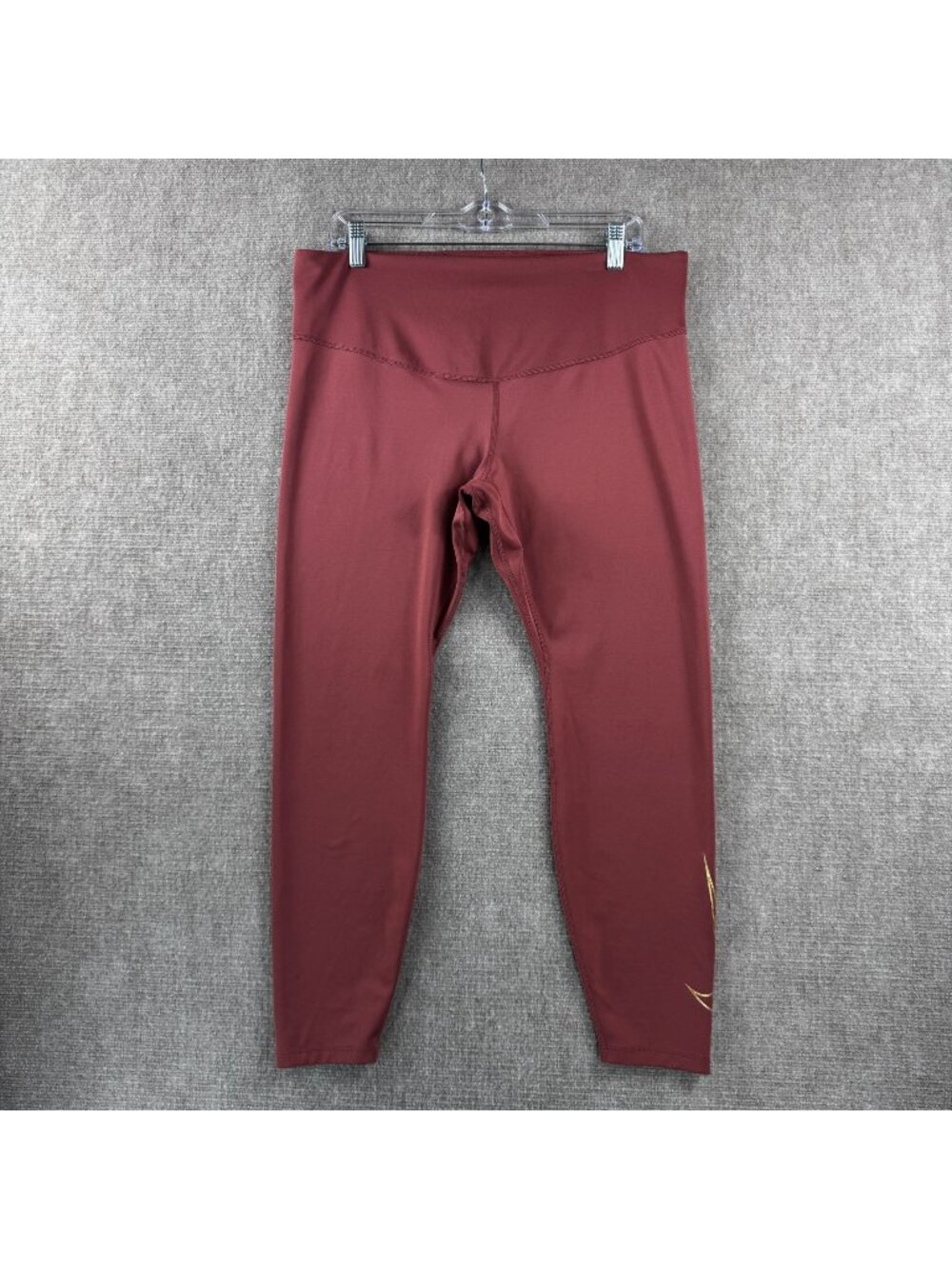 Nike One Icon Clash Leggings 1X Burgundy Red Dri-FIT Metallic Gold Swoosh Pants